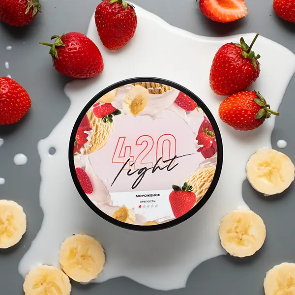 Замовити тютюн 420 Light 100g. Бананово-Полуничне Морозиво